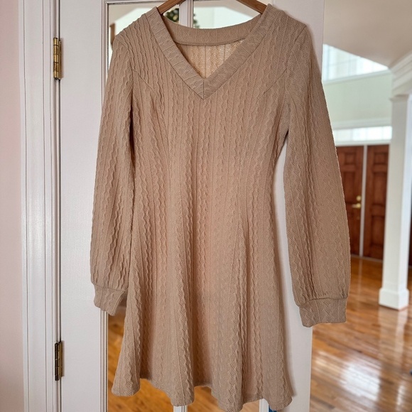 Cupshe Dresses & Skirts - NEW WITH TAGS (NWT) CUPSHE KNIT SWEATER DRESS, SIZE SMALL, CREAM/TAN